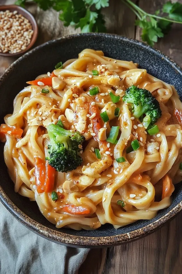 Cremige Udon Nudeln mit Erdnusssauce: Einfach & Schnell