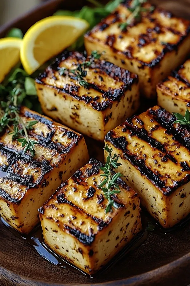 Griechischer gegrillter Tofu mit Zitrone und Thymian