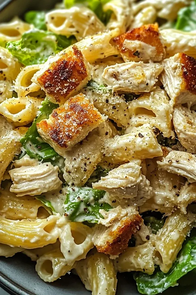 Cremiger Hühnchen Caesar Nudelsalat: Einfaches Rezept