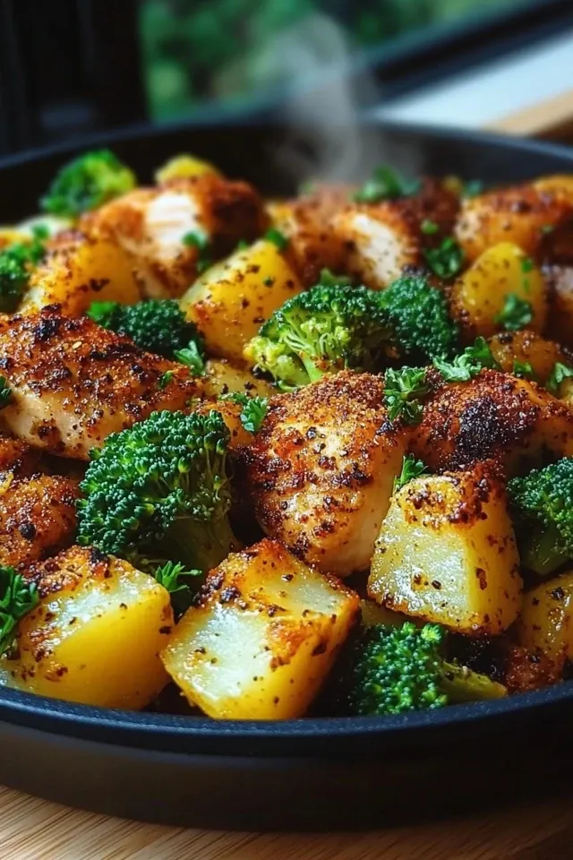 Zarte Kartoffel- und Hähnchenpfanne mit Brokkoli