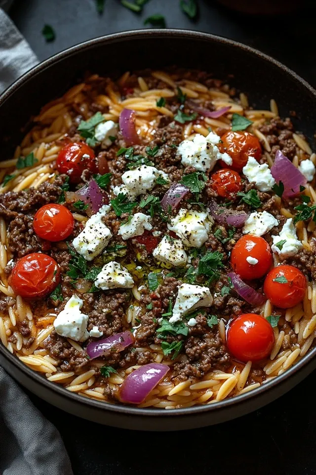 Kritharaki-Rinderhack-Pfanne mit Feta – Ein herzhaftes Rezept