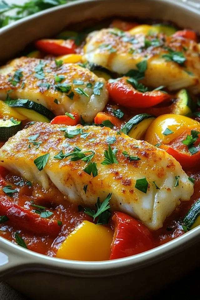 Mediterraner Fischauflauf mit Kabeljau & Gemüse