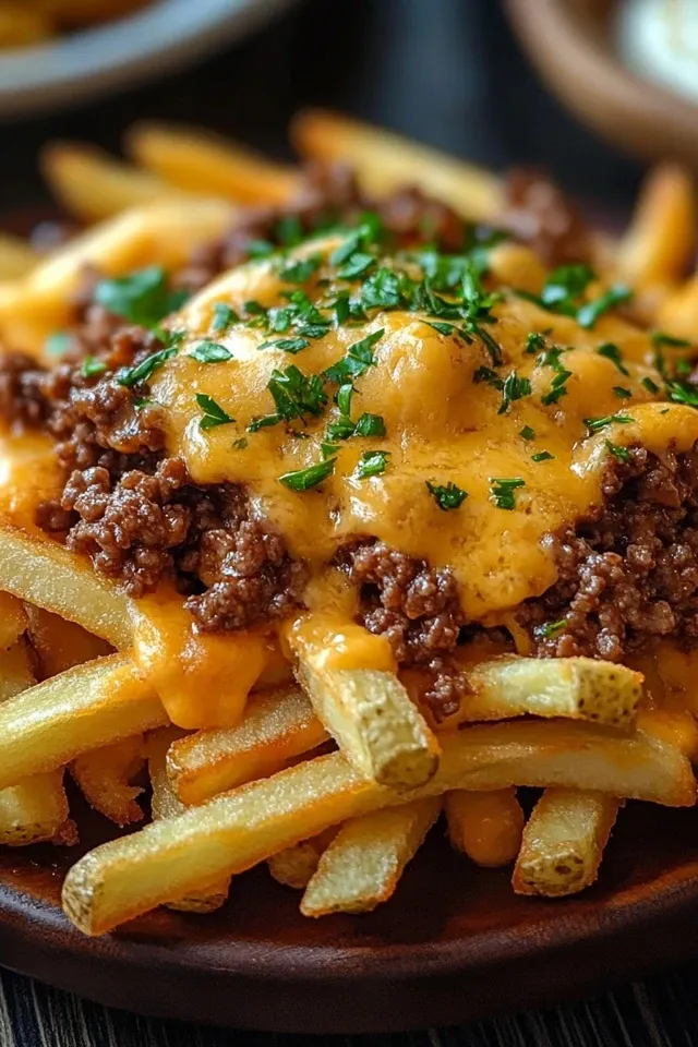 Ultimative Pommes Frites mit Hackfleisch und Cheddar