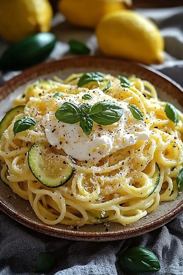Zitronen Zucchini Pasta mit Burrata: Frisches Abendessen