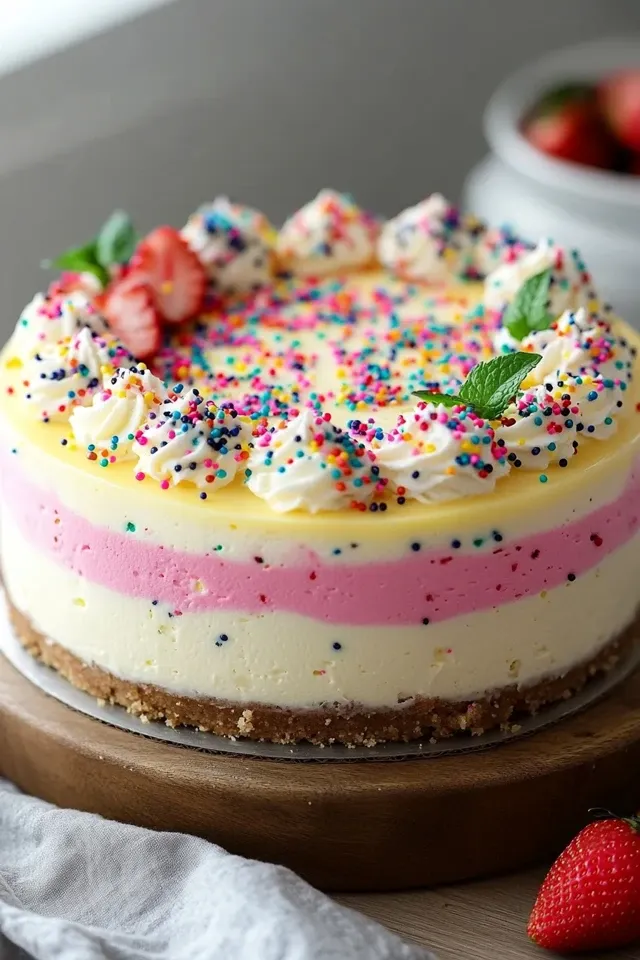 Bunter Funfetti Geburtstagskäsekuchen – Einfach ohne Backen