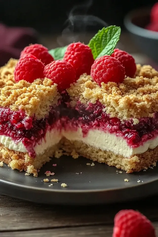 Cremiger Himbeer-Streusel-Kuchen mit Cheesecake-Füllung
