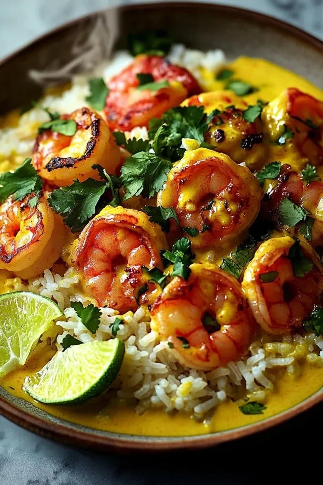 Exotischer Curry-Reis mit Garnelen und Kokosmilch