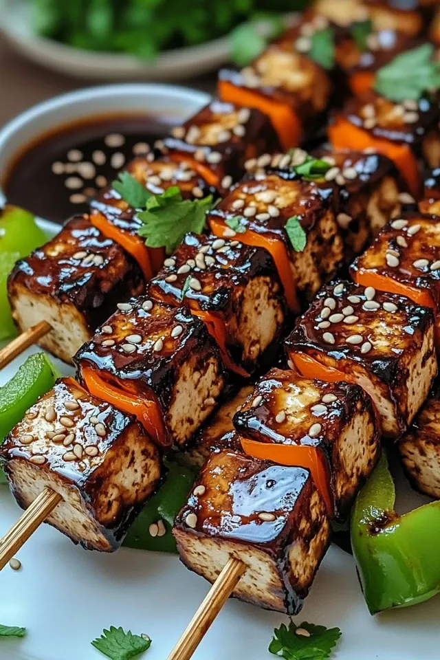 Knoblauch-Soja-Glasierte Tofu-Spieße für Feinschmecker