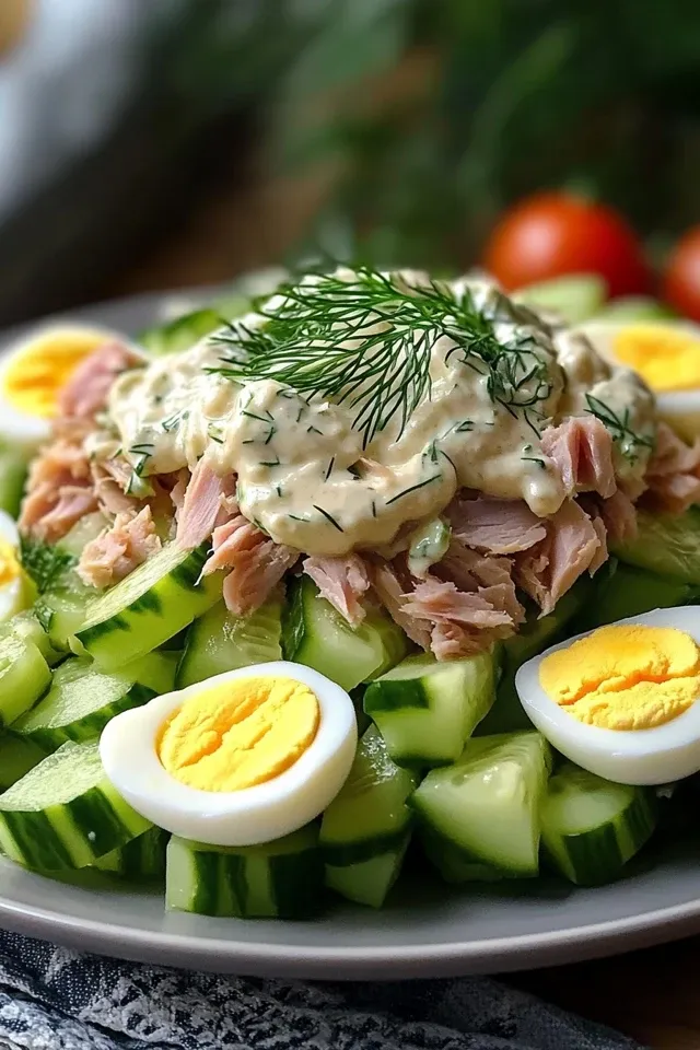 Frischer Eier Gurken Thunfischsalat mit Rezepten
