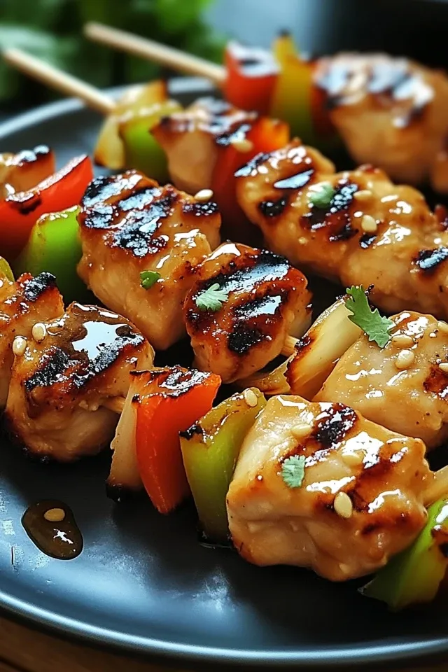 Einfache gegrillte asiatische Hähnchenspieße mit Honig-Knoblauchsauce