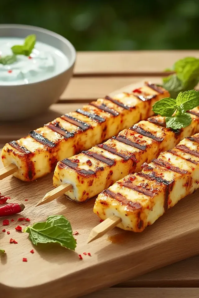 Gegrillte Beef-Spieße mit Honig-Chili-Glasur und Minz-Joghurt