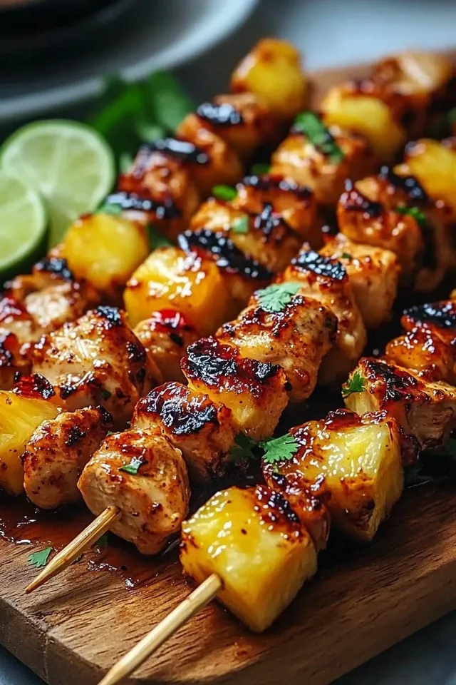 Gegrillte Hähnchen-Ananas-Spieße mit Honig-Chili-Glasur