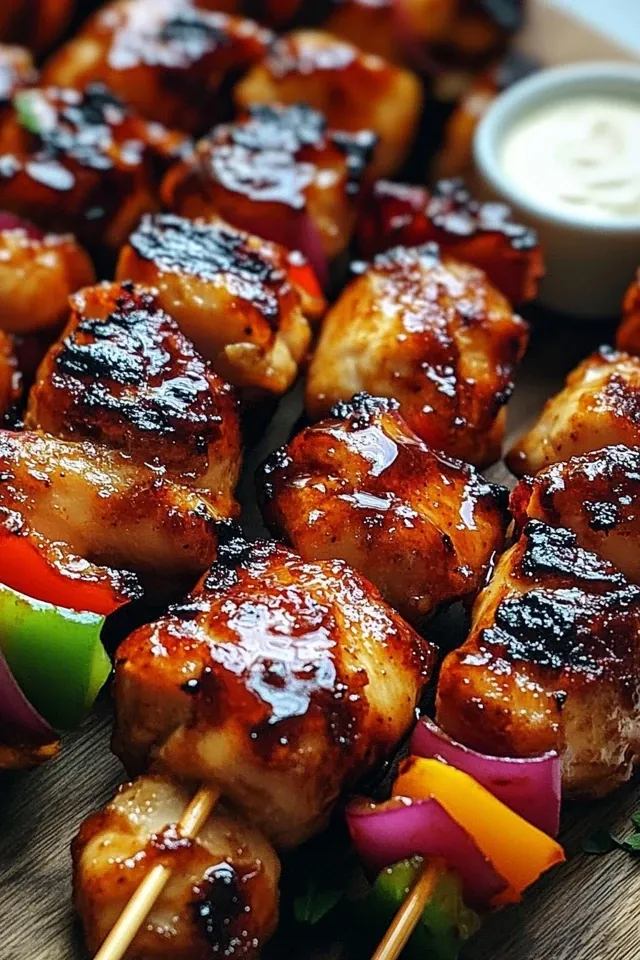 Gegrillte Honig-BBQ-Beef-Hühnchen-Spieße einfach zubereiten