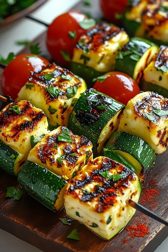 Gegrillte Zucchini-Bohnen-Spieße mit Halloumi