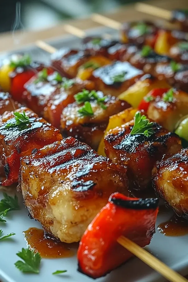 Hühnchen Spieße mit Honig BBQ und Beef Bacon Rezept