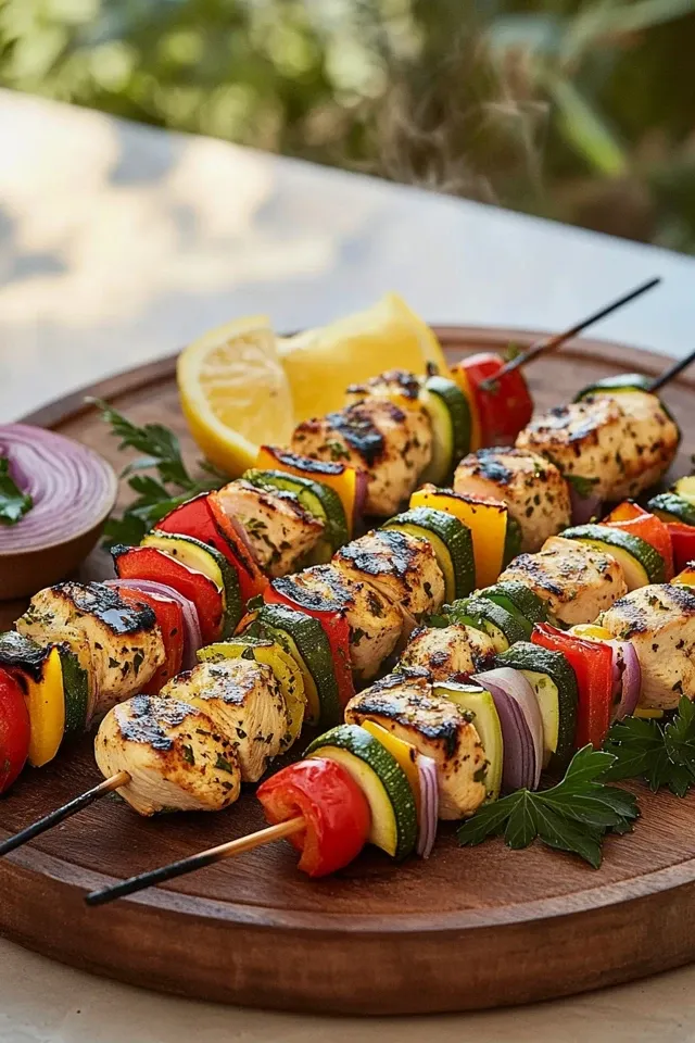 Mediterrane Hähnchen-Gemüse-Spieße mit Zitronenmarinade