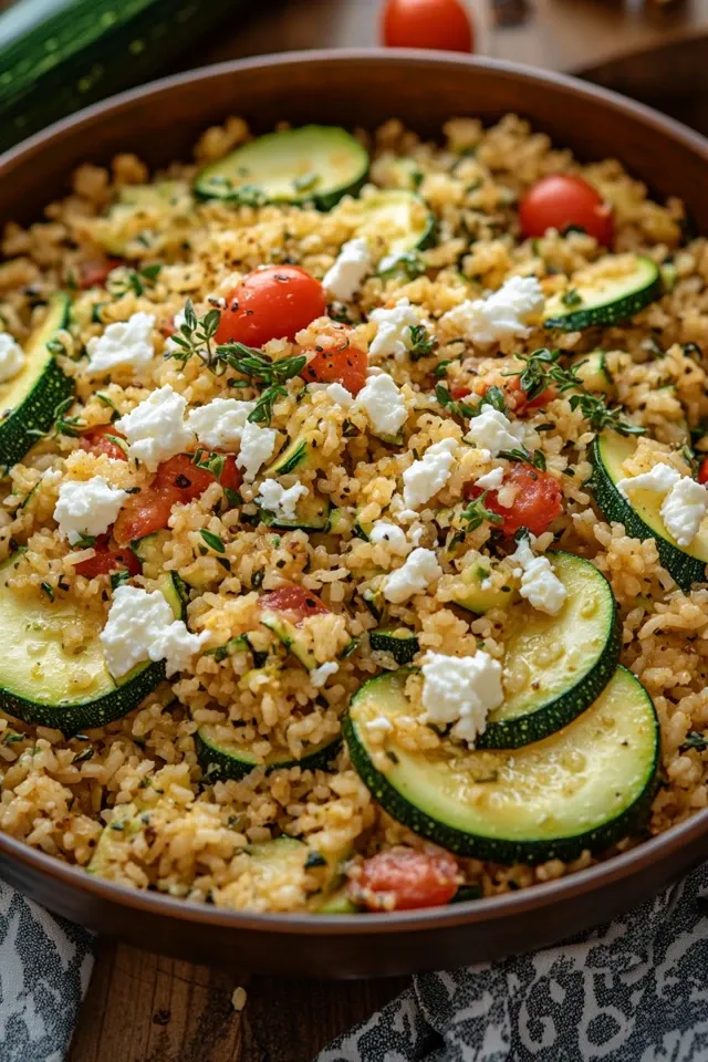 Mediterrane Zucchini-Reis-Pfanne mit Feta