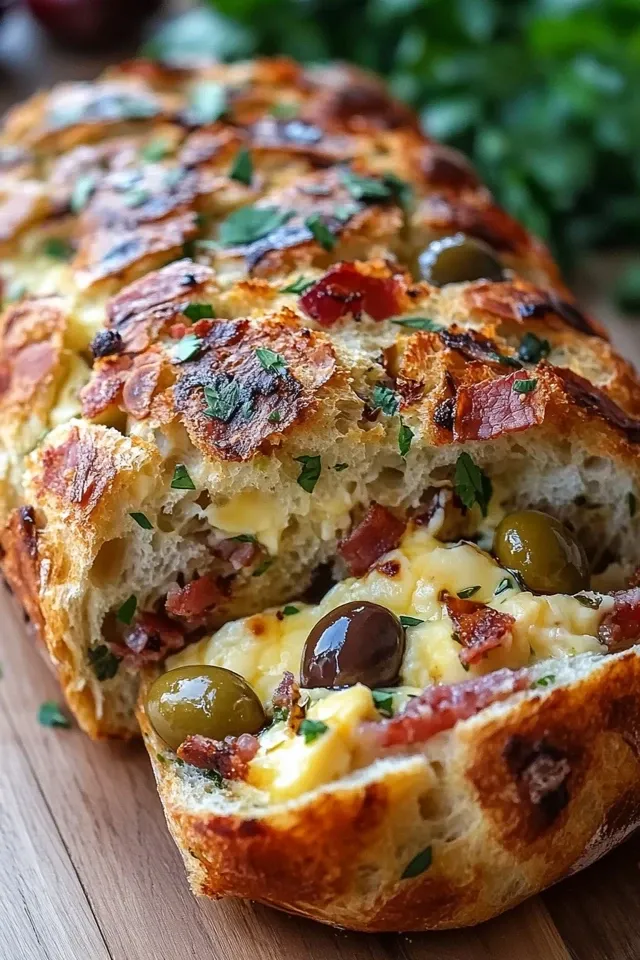 Herzhafter Oliven-Beefbacon-Käse-Toast