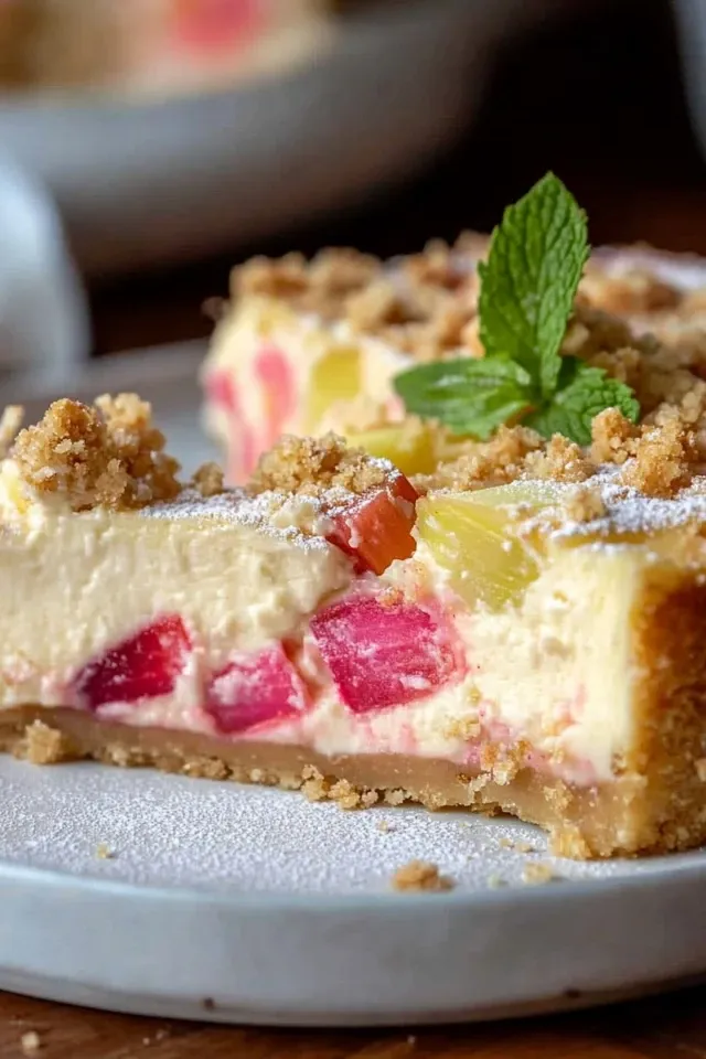 Spritziger Rhabarber Käsekuchen mit Streuseln