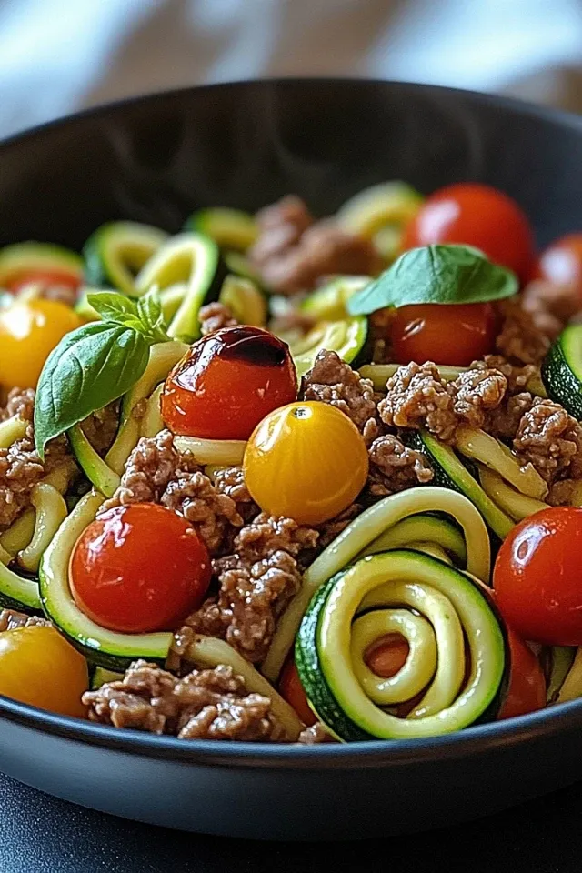 Bunte Zucchini-Hackfleisch-Pasta für den Sommer