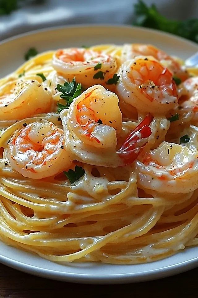 Cremige Spaghetti mit Garnelen für besondere Anlässe